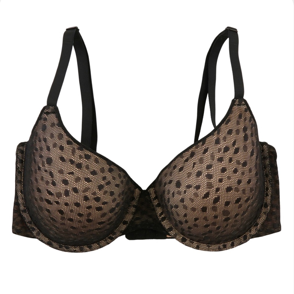 Lace Polkadot T-Shirt Bra - Black & Tan - NWT
